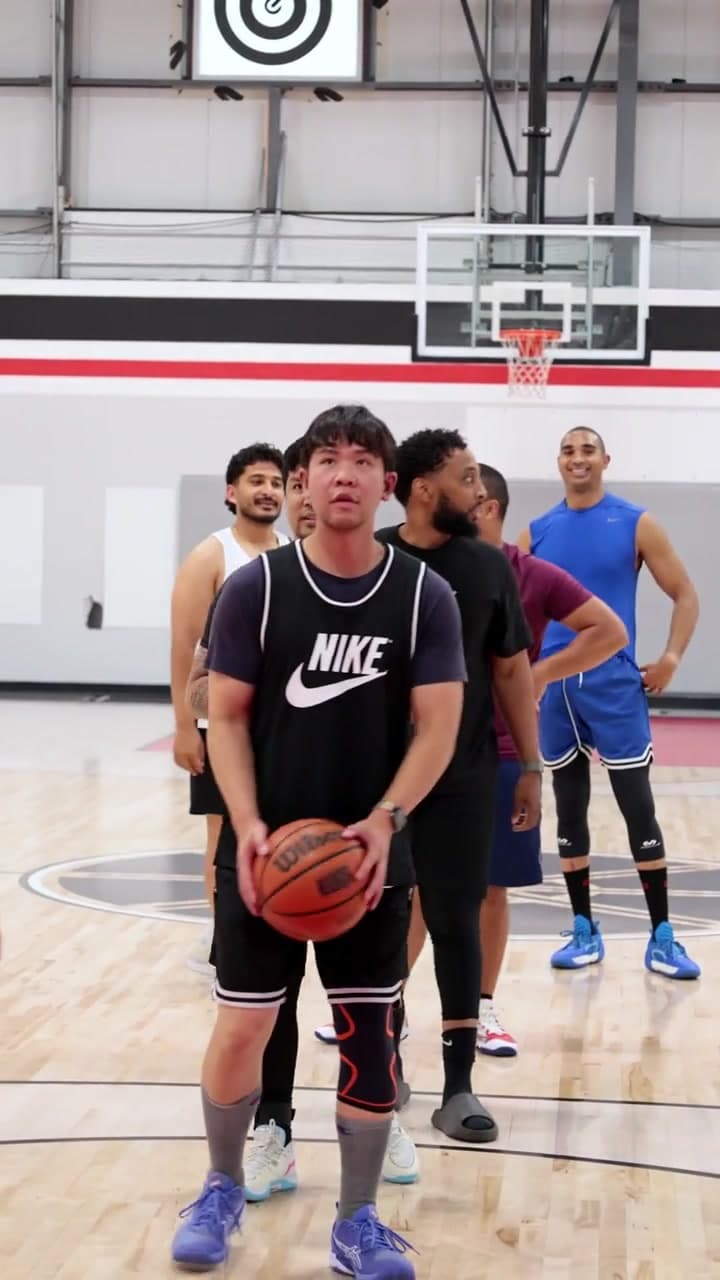 The Unc League founder preparing a free throw at Shoot 360 Calgary